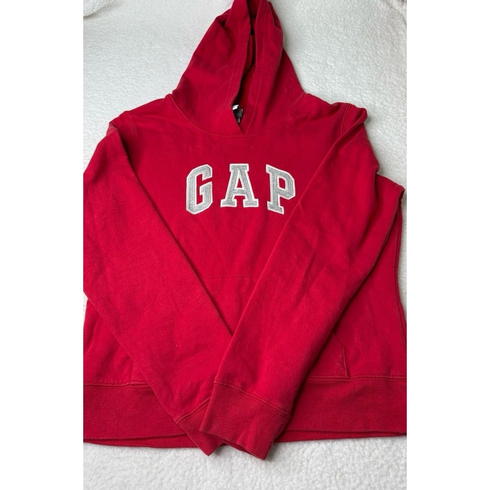 GAP Hoodie Sweatshirt Women's Sz‎ S Red W/Grey Sewn Patch Logo Comfy NWOT